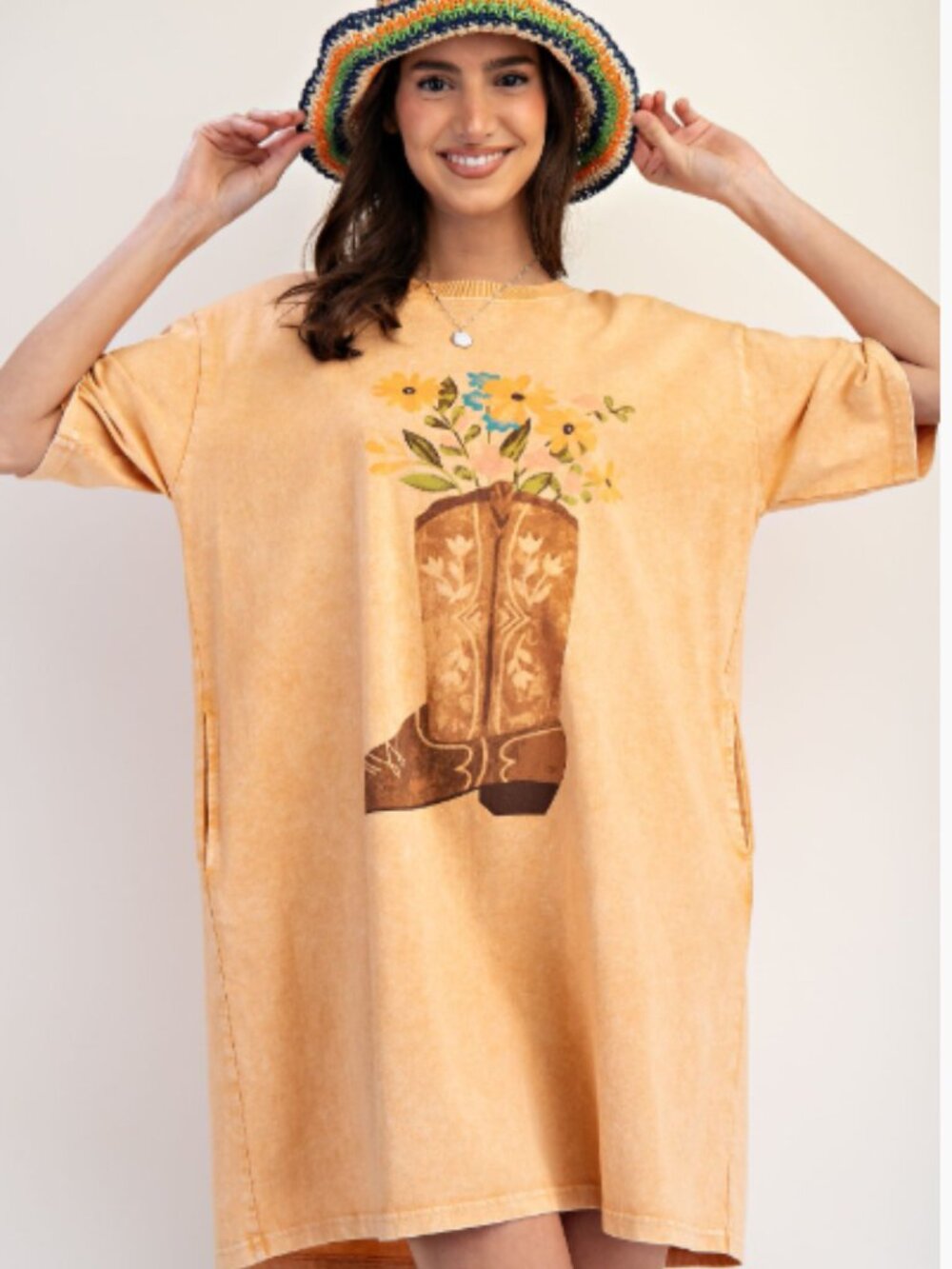 BOOTS PRINT MINERAL WASHED T SHIRT PLUS SIZE DRESS